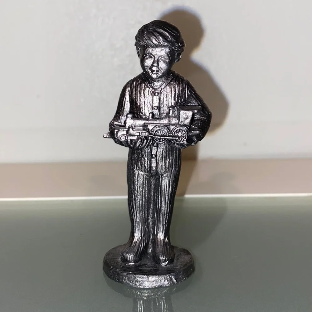Michael Ricker Pewter Boy Holding Toy Train 3